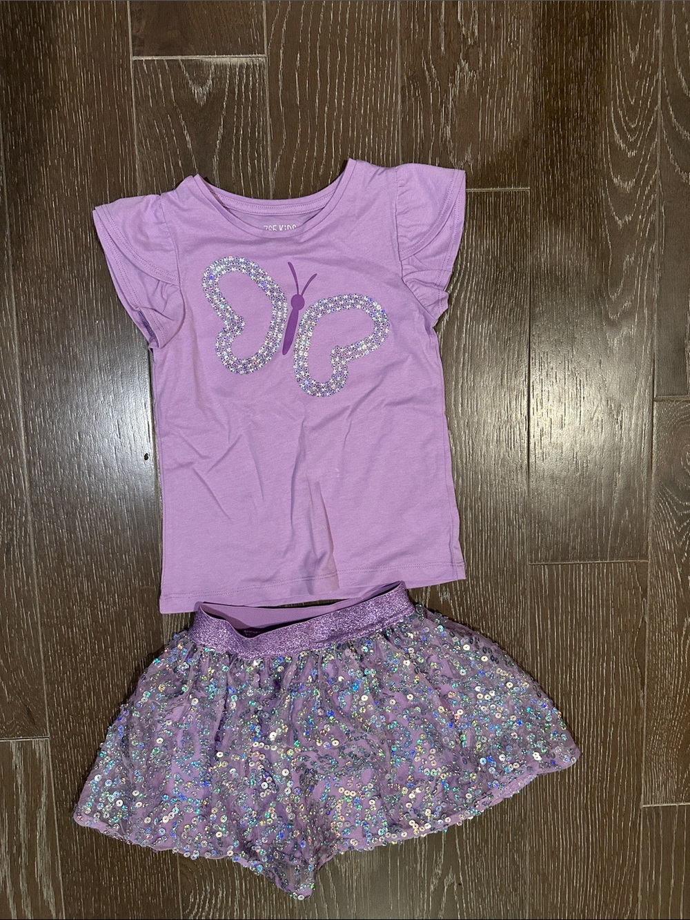 Girls' Lavender Butterfly Matching Set - Top & Sequin Skirt